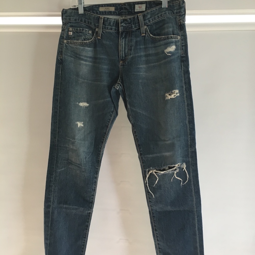 AG Relaxed Skinny Jeans Blue Ripped